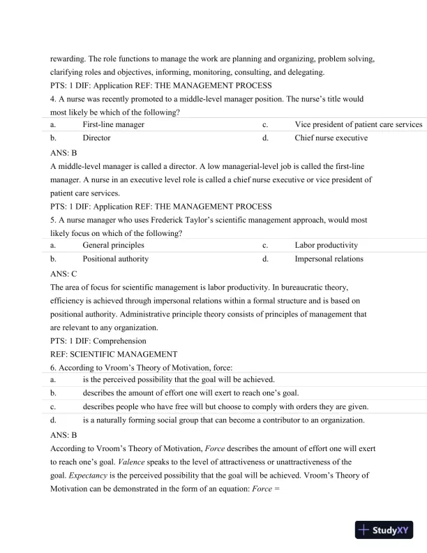 Test Bank For Nursing Leadership and Management, 3rd Edition - Page 3 preview image