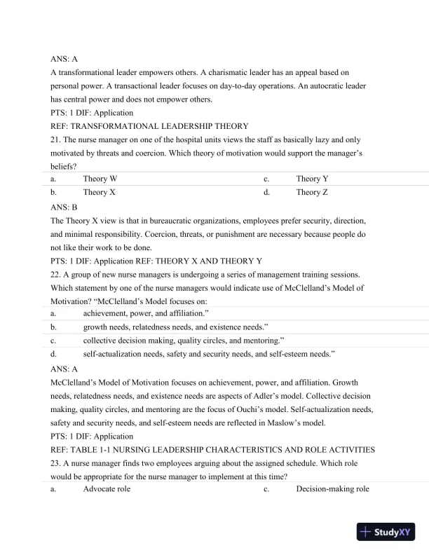 Test Bank For Nursing Leadership and Management, 3rd Edition - Page 9 preview image