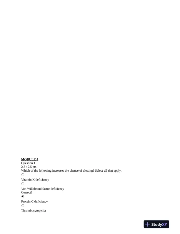 NURS231 Portage Learning Pathophysiology Module Exam 4 With Answers (28 Solved Questions) - Page 1 preview image