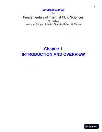 Solution Manual For Fundamentals of Thermal-Fluid Sciences, 5th Edition - Page 1 preview image