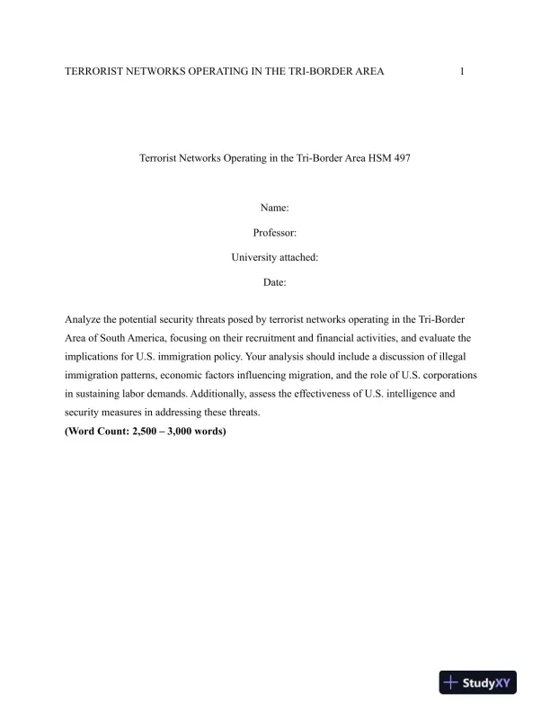 HSM 497 Terrorist Networks Operating in the Tri-Border Area - Page 1 preview image
