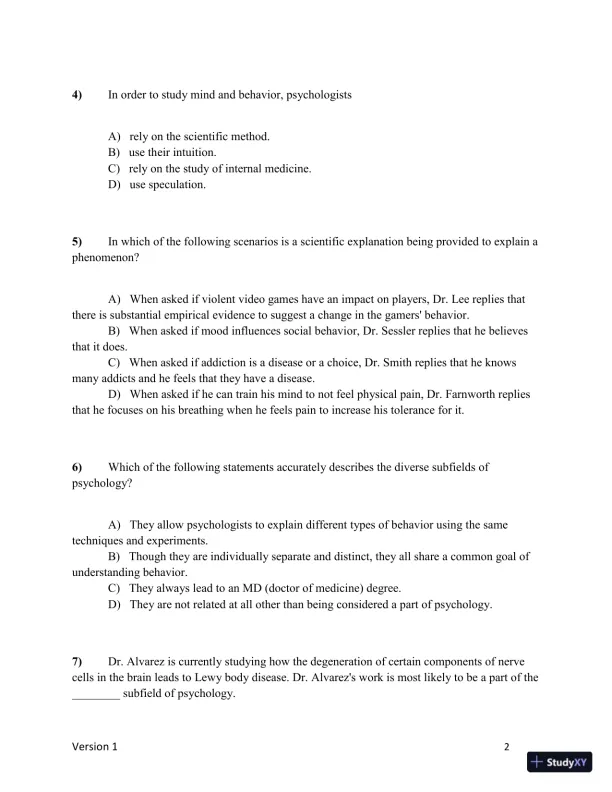 Test Bank for Understanding Psychology, 15th Edition (Chapters 1-5) - Page 3 preview image