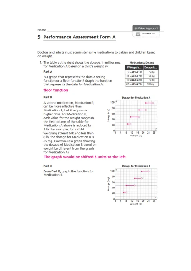 Topic 5 Performance Assessment Form A Answer Key - Page 1 preview image