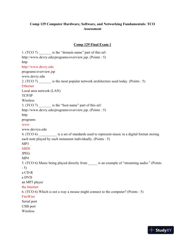 Comp 129 Computer Hardware, Software, and Networking Fundamentals: TCO Assessment - Page 1 preview image