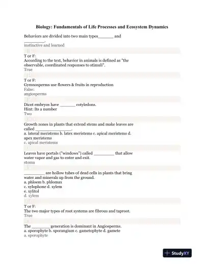 Biology: Fundamentals of Life Processes and Ecosystem Dynamics - Page 1 preview image
