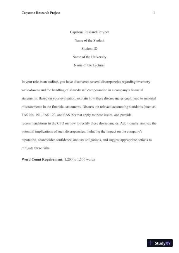Capstone Research Project: Audit Findings and Discrepancies: Inventory Write-downs and Share-Based Compensation - Page 1 preview image