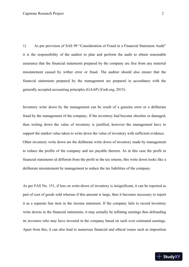 Capstone Research Project: Audit Findings and Discrepancies: Inventory Write-downs and Share-Based Compensation - Page 3 preview image