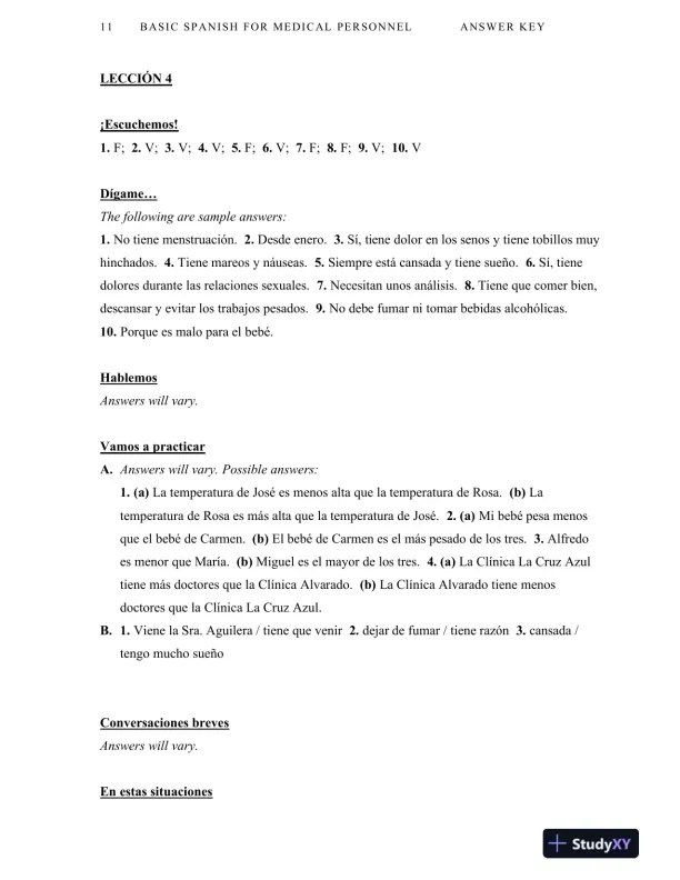 Solution Manual For Basic Spanish for Medical Personnel, Enhanced, 2nd Edition - Page 12 preview image