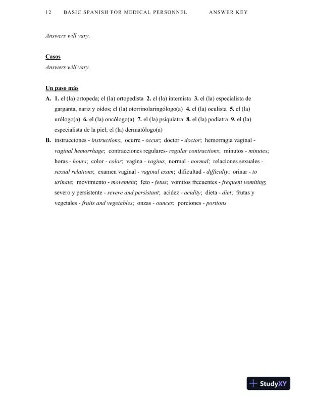 Solution Manual For Basic Spanish for Medical Personnel, Enhanced, 2nd Edition - Page 13 preview image