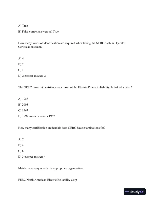 NERC Others Certification Exam With Answers (115 Solved Questions) - Page 3 preview image