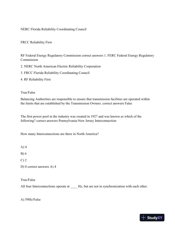 NERC Others Certification Exam With Answers (115 Solved Questions) - Page 4 preview image