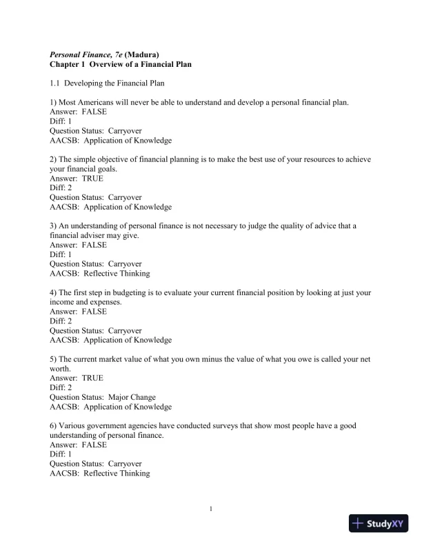 Test Bank for Personal Finance, 7th Edition - Page 3 preview image