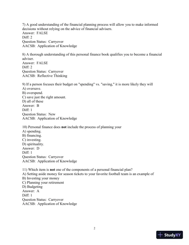 Test Bank for Personal Finance, 7th Edition - Page 4 preview image