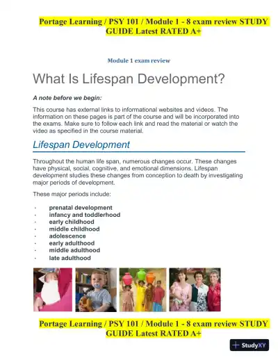 PSY101 Portage Learning Module 1-8 Exam Review Study Guide (8 Detailed Reviews) - Page 1 preview image