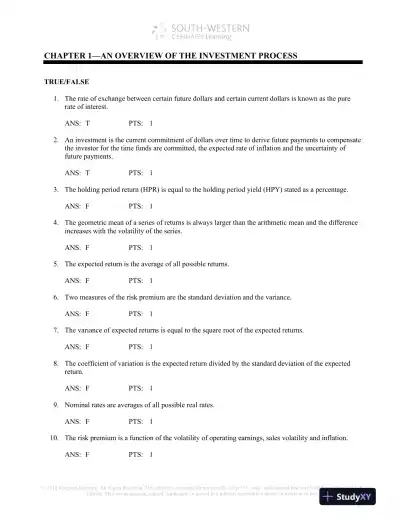 Test Bank For Investment Analysis And Portfolio Management, 10th Edition - Page 1 preview image