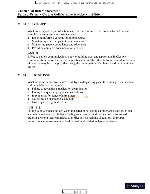 Test Bank for Primary Care: A Collaborative Practice, 6th Edition (Chapters 1-228) - Page 11 preview image