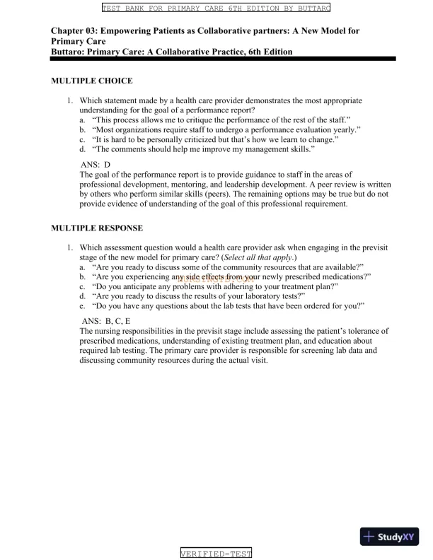 Test Bank for Primary Care: A Collaborative Practice, 6th Edition (Chapters 1-228) - Page 5 preview image