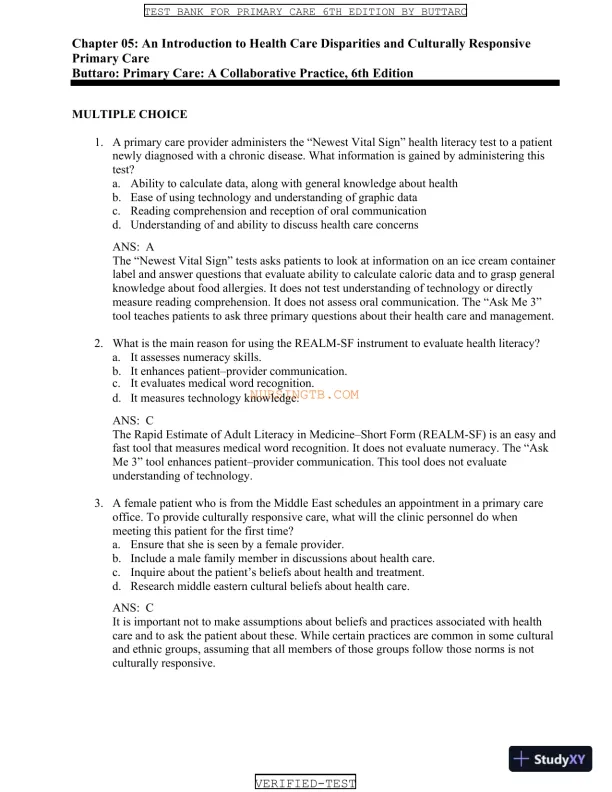 Test Bank for Primary Care: A Collaborative Practice, 6th Edition (Chapters 1-228) - Page 8 preview image