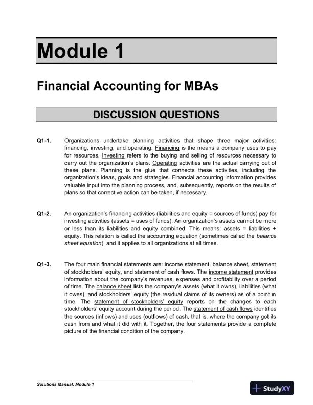 Financial And Managerial Accounting For MBAs, 4th Edition Solution Manual - Page 1 preview image