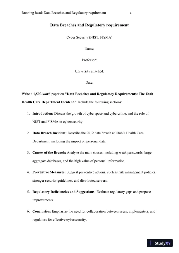 Data Breaches and Regulatory requirement - Page 1 preview image