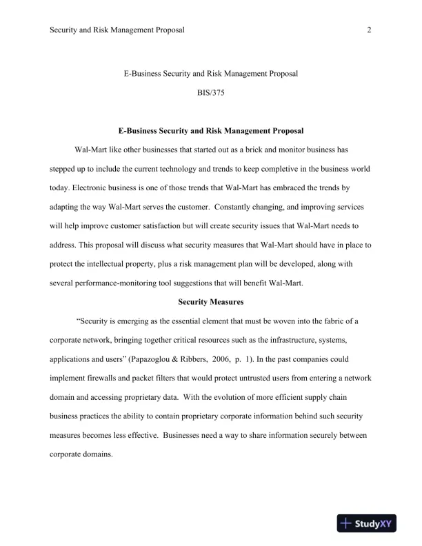 BIS/375 E-Business Security and Risk Management Proposal - Page 3 preview image