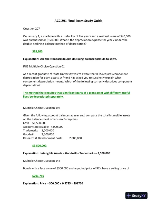 ACC 291 Final Exam Study Guide - Page 1 preview image