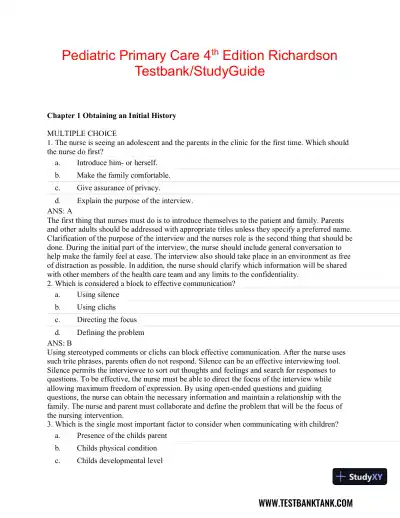 Pediatric Primary Care: Practice Guidelines for Nurses 3rd Edition Test Bank - Page 1 preview image