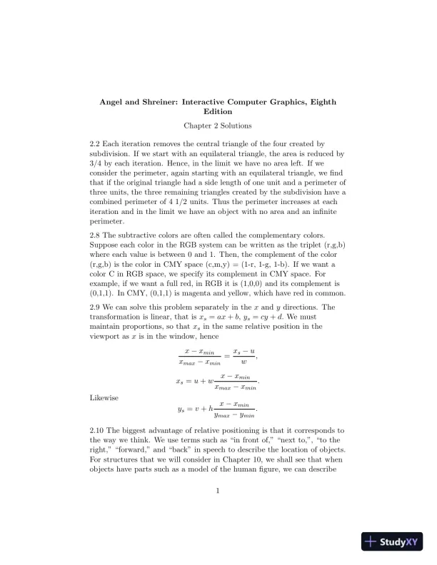 Solution Manual for Interactive Computer Graphics, 8th Edition - Page 5 preview image