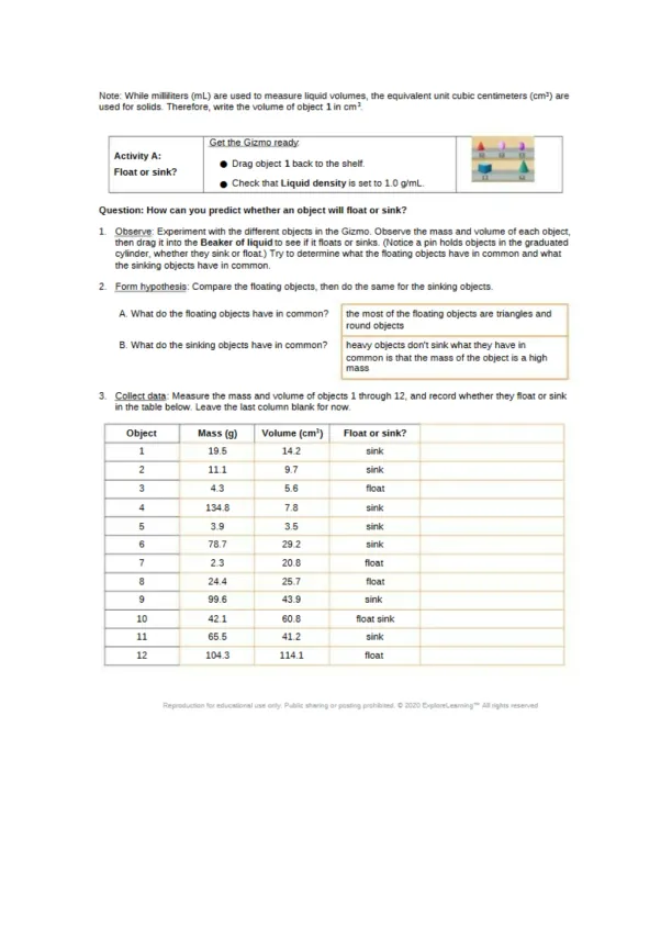 Exploring Density Measuring Mass and Volume of Obj - Page 2 preview image