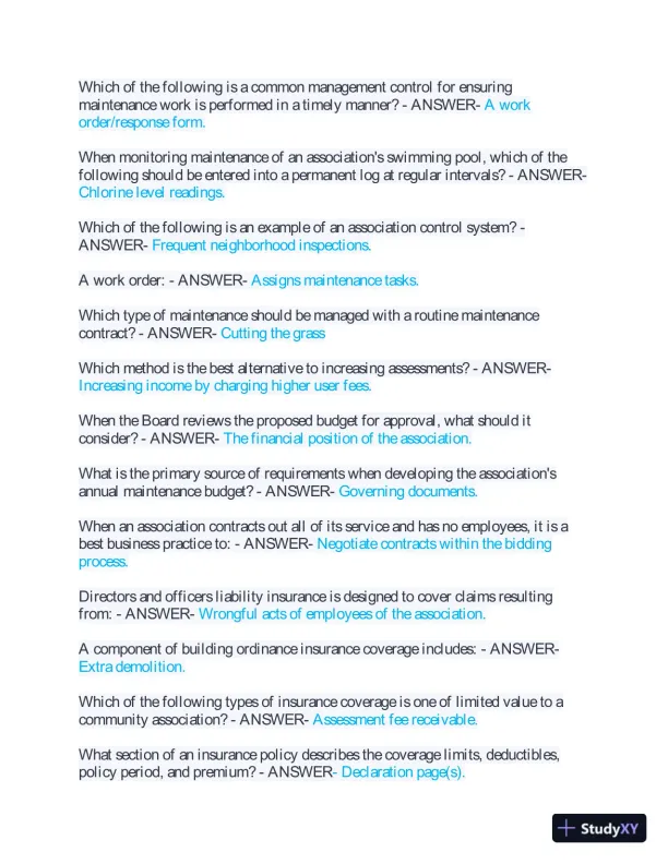 2023 CMCA Real Exam with Answers (191 Solved Questions) - Page 3 preview image