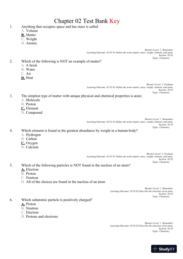 Seeley's Principles of Anatomy and Physiology 2nd Edition Test Bank - Page 29 preview image