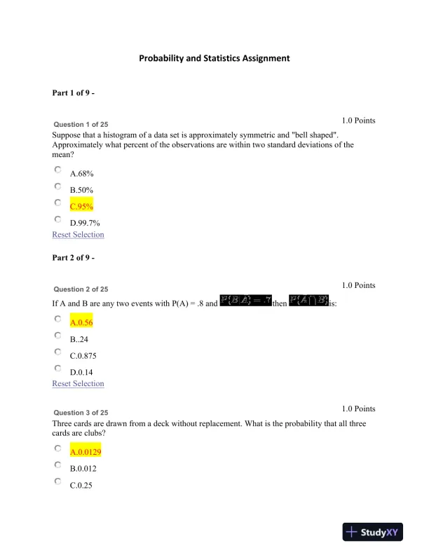 Probability and Statistics Assignment - Page 1 preview image