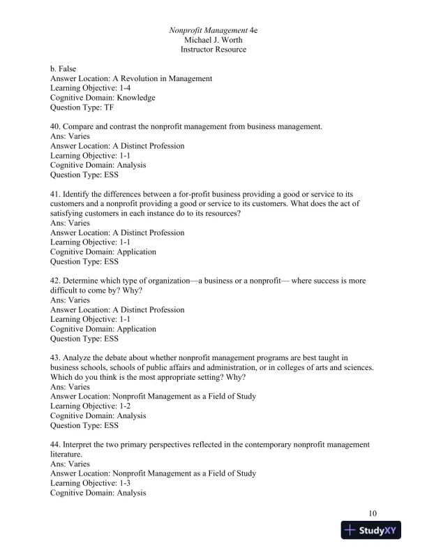 Nonprofit Management: Principles and Practice Fourth Edition Test Bank - Page 11 preview image