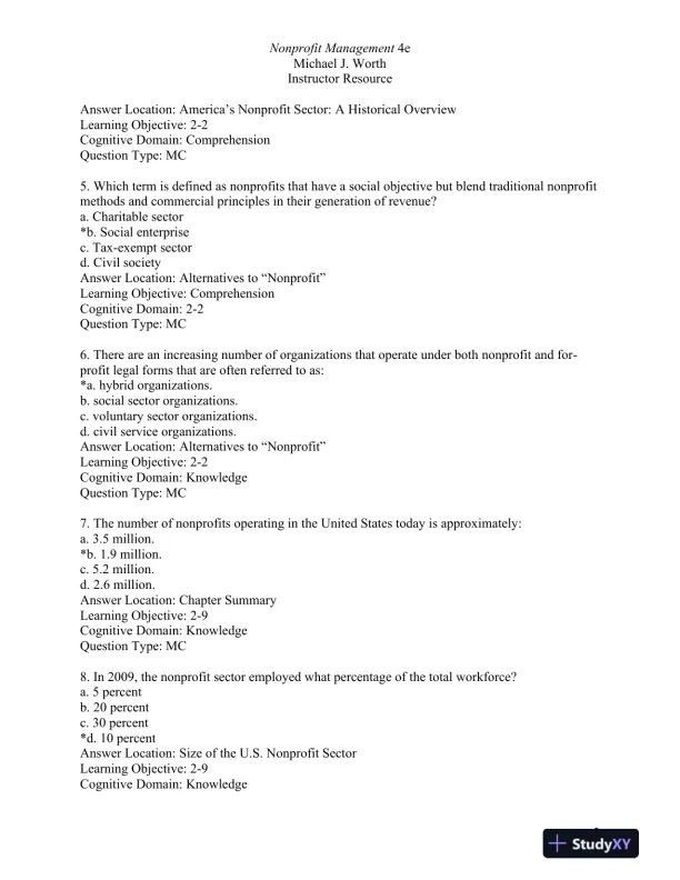 Nonprofit Management: Principles and Practice Fourth Edition Test Bank - Page 14 preview image