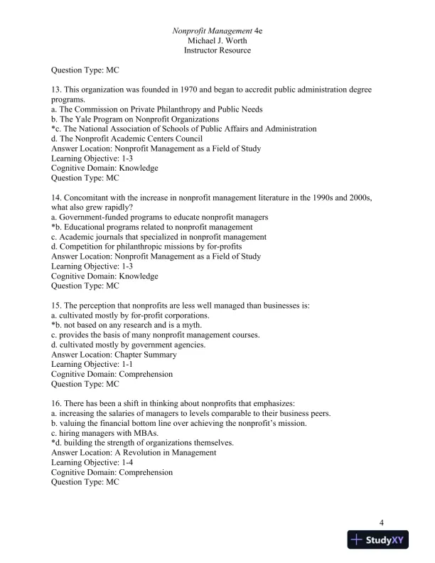 Nonprofit Management: Principles and Practice Fourth Edition Test Bank - Page 5 preview image
