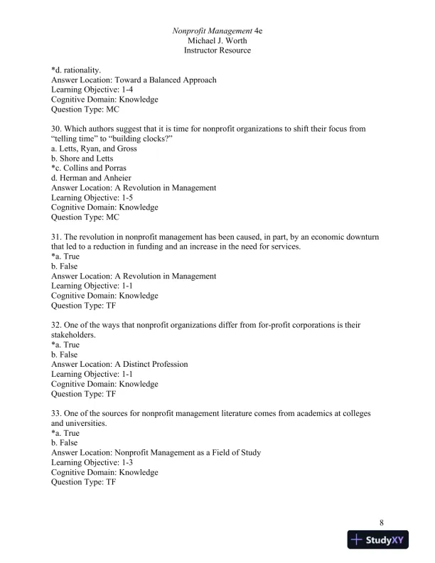Nonprofit Management: Principles and Practice Fourth Edition Test Bank - Page 9 preview image