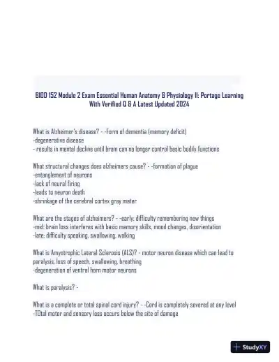 2024 BIOD 152 - Portage Learning Anatomy and Physiology Module 1-7 Exam With Answers (134 Solved Questions) - Page 1 preview image