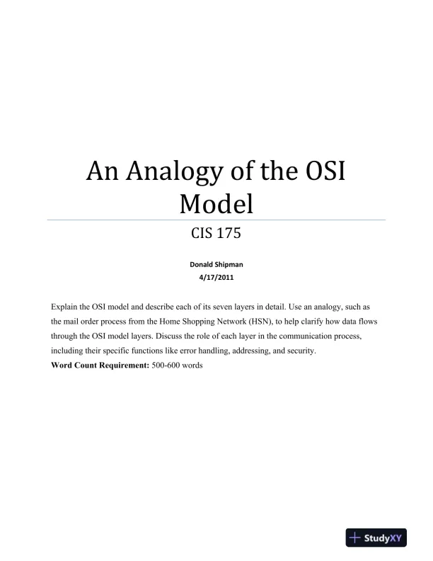 CIS 175 An Analogy of the OSI Model - Page 1 preview image