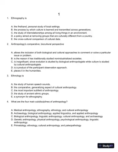 Mirror for Humanity: A Concise Introduction to Cultural Anthropology 9th Edition Test Bank - Page 1 preview image