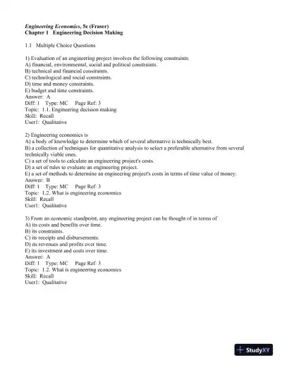 Test Bank for Engineering Economics Financial Decision Making for Engineers, 6th Edition - Page 1 preview image