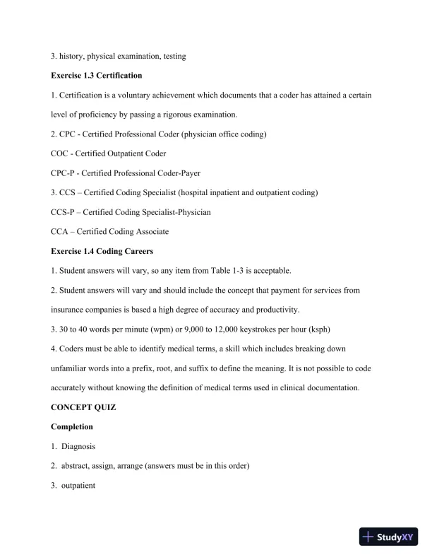 Solution Manual for Pearson's Comprehensive Medical Coding, 2nd Edition - Page 3 preview image