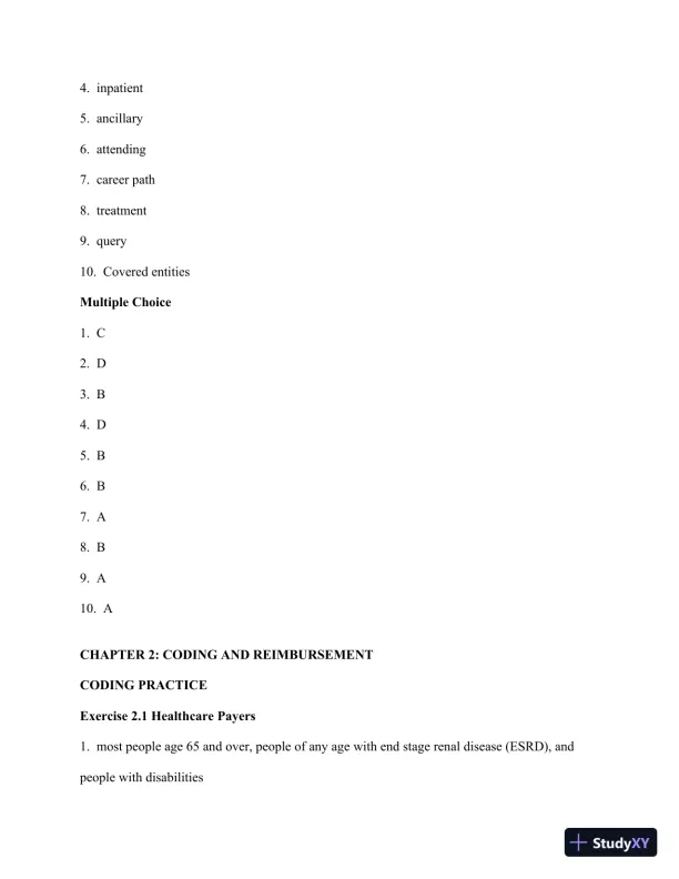 Solution Manual for Pearson's Comprehensive Medical Coding, 2nd Edition - Page 4 preview image