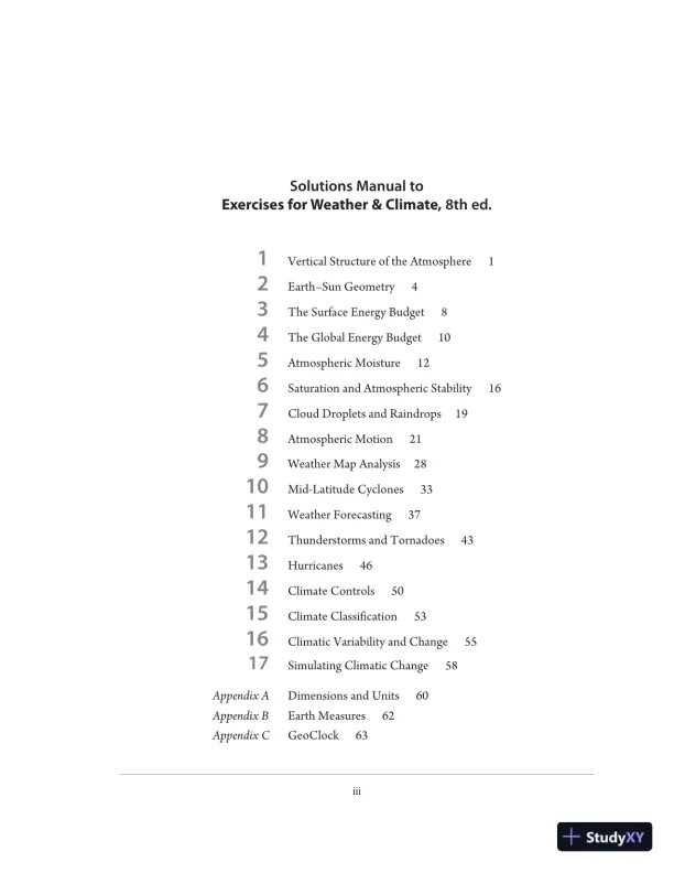 Solution Manual for Exercises for Weather and Climate, 8th Edition - Page 1 preview image