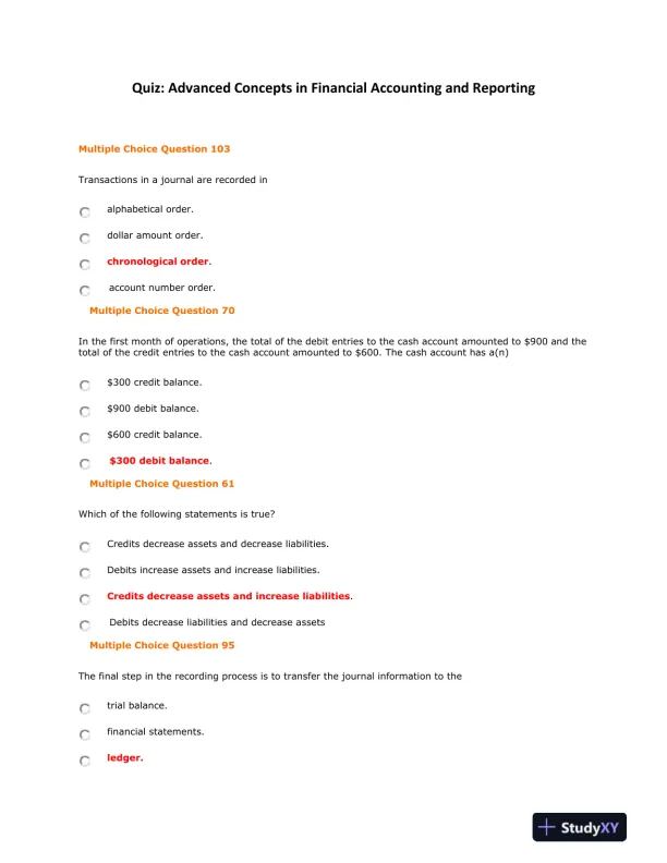 Quiz: Advanced Concepts in Financial Accounting and Reporting - Page 1 preview image