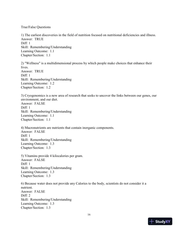 Test Bank for Nutrition: An Applied Approach, 5th Edition - Page 17 preview image