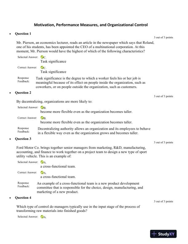 Motivation, Performance Measures, and Organizational Control - Page 1 preview image