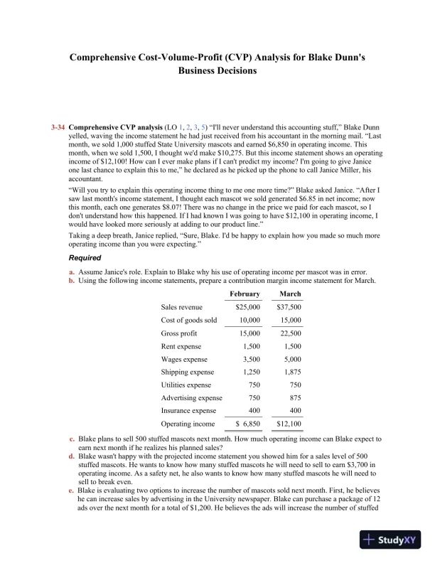 Comprehensive Cost-Volume-Profit (CVP) Analysis For Blake Dunn's Business Decisions - Page 1 preview image