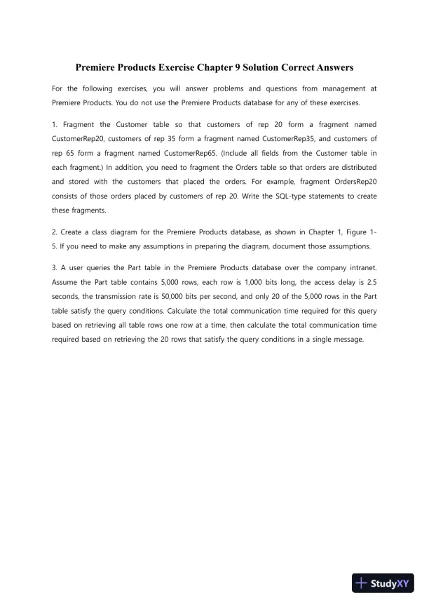 Premiere Products Exercise Chapter 9 Solution Correct Answers - Page 1 preview image
