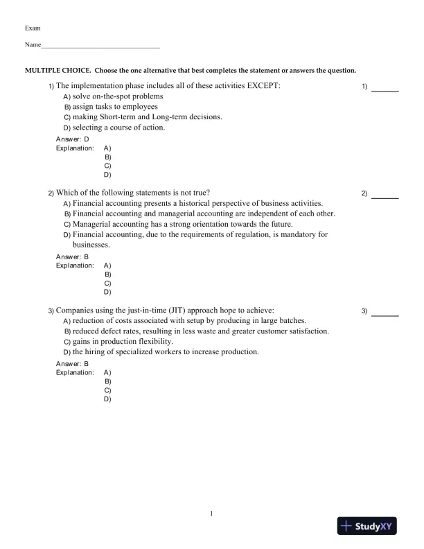 Introduction To Managerial Accounting, Fifth Canadian Edition Test Bank - Page 1 preview image