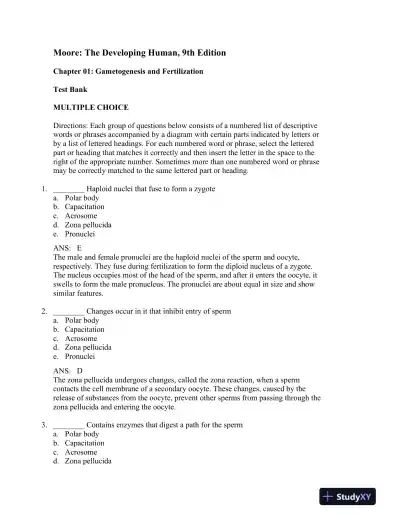 The Developing Human: Clinically Oriented Embryology, 9th Edition Test Bank - Page 1 preview image